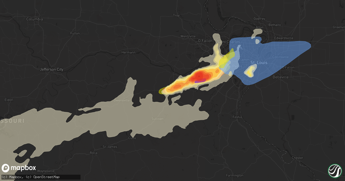 Hail Map in Union, MO on April 15, 2023 HailTrace